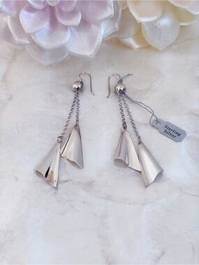 Modernist 925 Sterling Silver Wavy Drop Earrings NEW